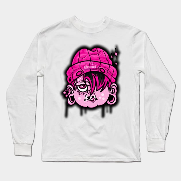 Emo Cartoon Monster Pink Design Long Sleeve T-Shirt by GRUEICE